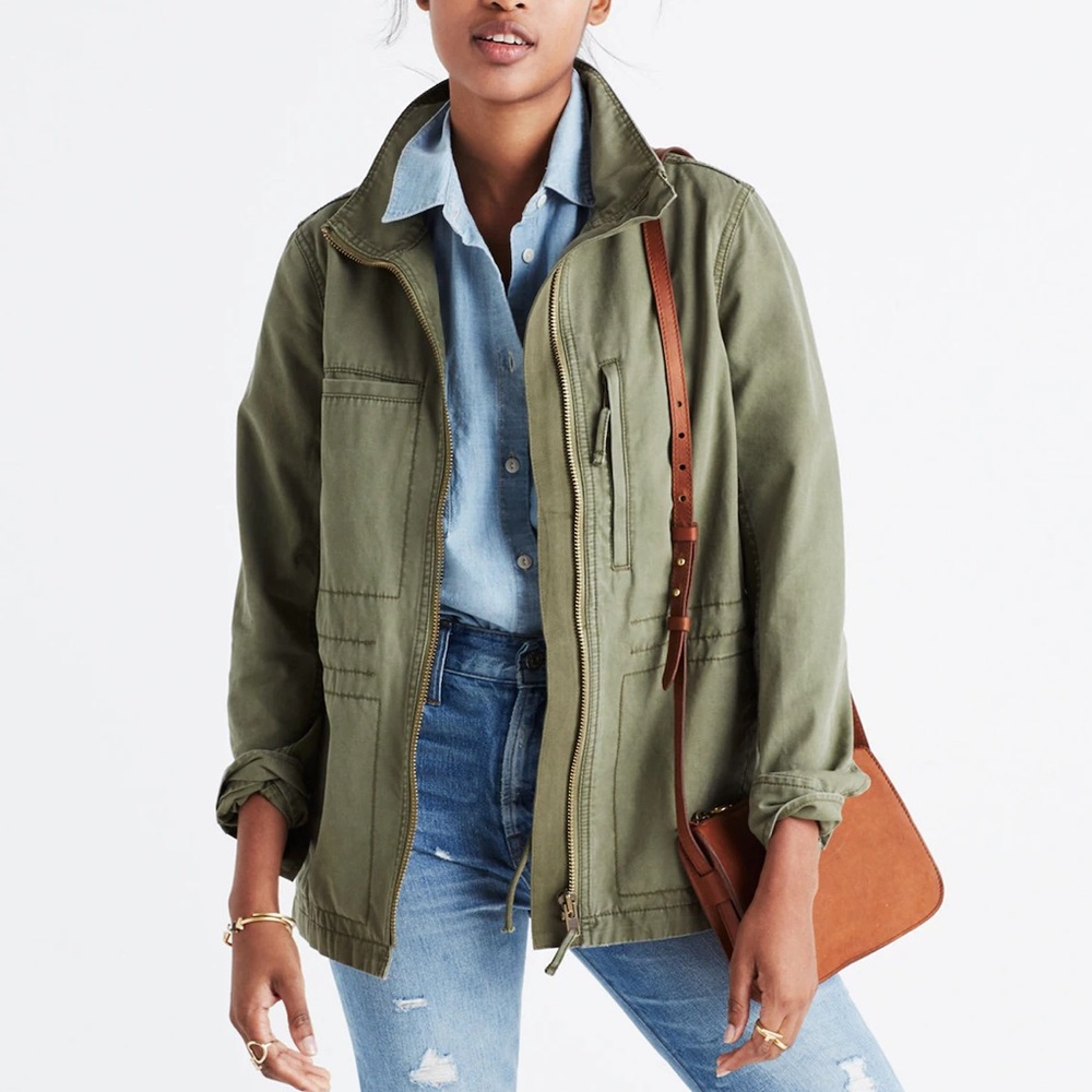 Madewell Fleet Jacket Desert Olive Green Military Zip Pockets C3394 Size S